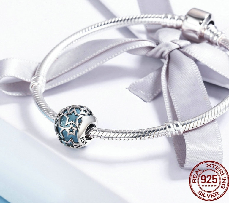 Charm boule ETOILE GLOSSY - Argent Sterling 925 - compatible Pandora - bracelet - turquoise
