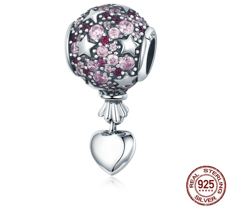 Charm LOVE IS IN THE AIR - Argent 925 - Zircon - Pour bracelet & Collier - Rose
