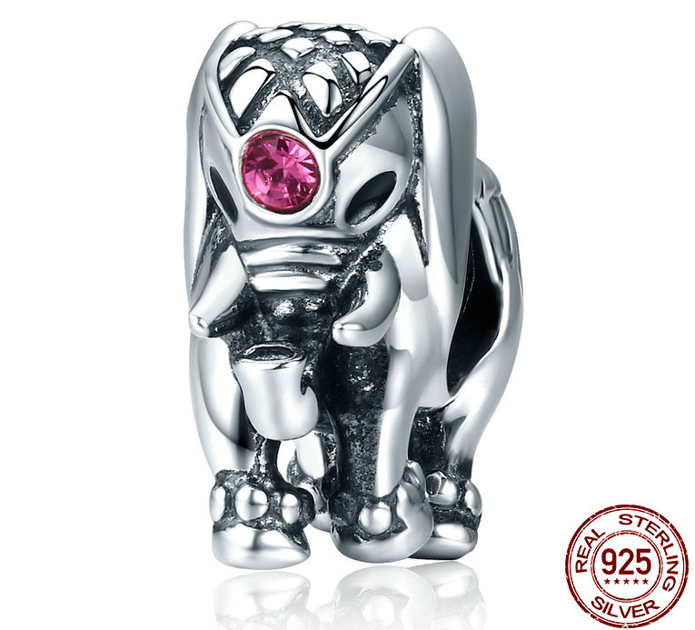 Charm ELEPHANT d\'ASIE - Argent 925 - Zircon Cubique - Pour bracelet - Rouge/Fushia