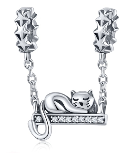Charm Pendentif COMME UN CHAT - Argent S925 - Zircon Cubique - charm chat chaton etoile Pour Pandora - pendentif femme