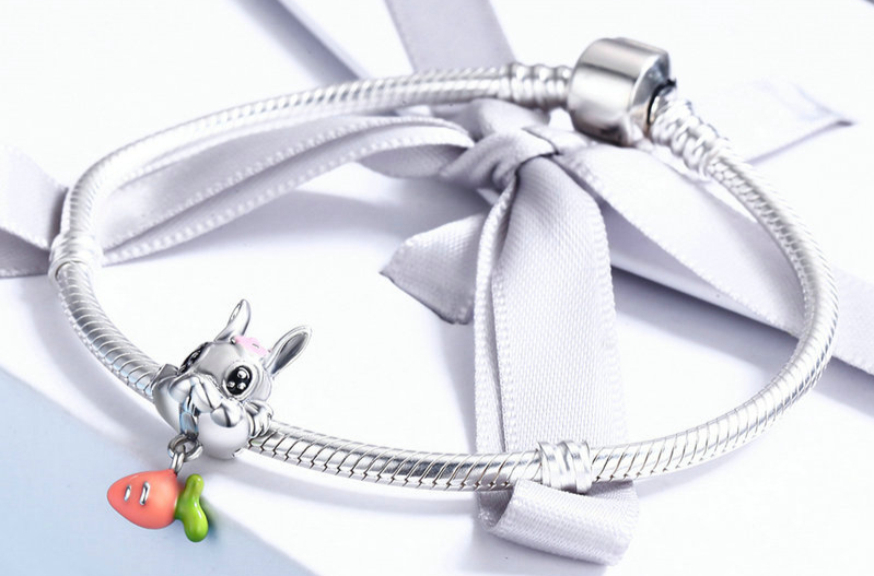 Charm LAPINE ET SA CAROTTE - Argent S925 - Style Pandora - charm lapin compatible pandora - pour bracelet - pendentif lola bunny - pendentif lapine
