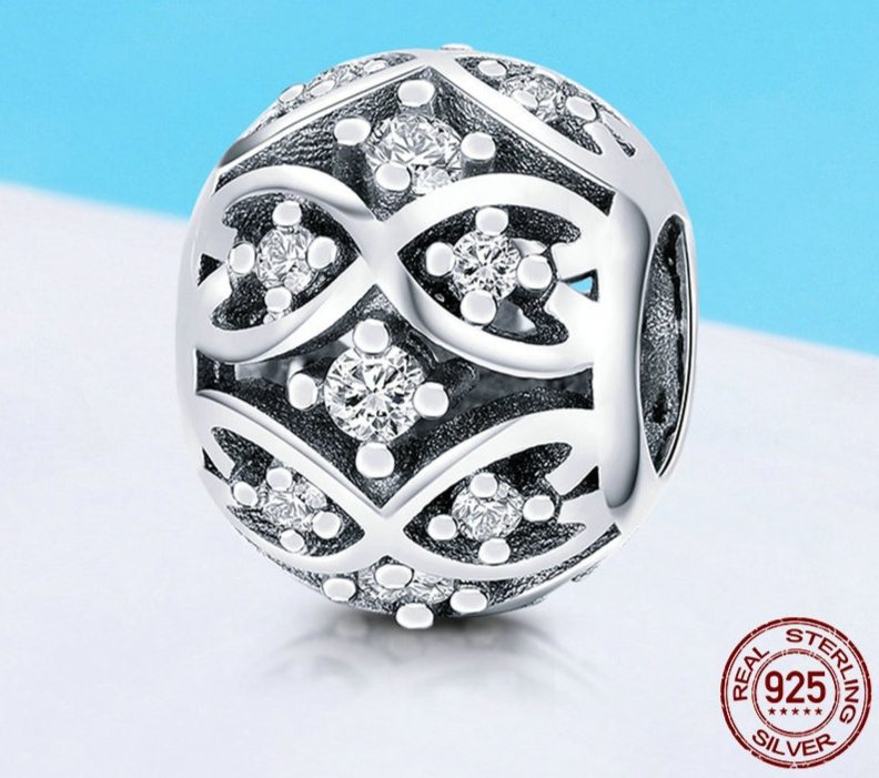 Charm HARMONIE - Argent S925 - Zircon Cubique - Pour bracelet Pandora - pandora rond boule sphere pendentif strass