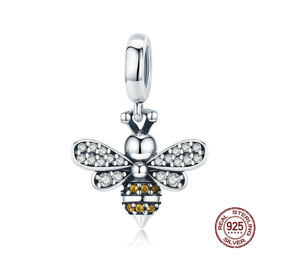 Charm Pendentif ABEILLE - Argent S925 - Pour bracelet Pandora - Jaune et noir - pendentif abeille - pandora abeille fleur