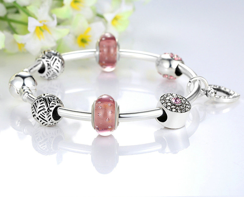 Bracelet avec charms LOVE DREAM – Style Murano – Rose - 2 Tailles - bracelet charms pas cher - bracelet pandora