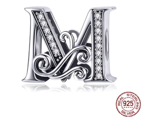 Charms Lettres pendentif ALPHABET M - Argent S925 - Zircon Cubique - Pour Pandora_Mettre M-min