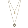 Collier 2 rangs - ETOILE & STRASS - Pendentif étoile & Médaille - Acier Inoxydable Or - Noir Blanc Rose - 38 + 50 + 7 cm - blanc or - Ikita Paris