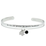 Bracelet jonc message - LA VIE EST PLEINE DE PETITS BONHEURS - Acier Inoxydable - bracelet avec pendentif étoile - Or ou Argent – Ajustable – Ikita Paris - 500_300