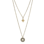Collier 2 rangs - ETOILE & STRASS - Pendentif étoile & Médaille - Acier Inoxydable Or - Noir Blanc Rose - 38 + 50 + 7 cm - blanc or - Ikita Paris