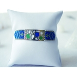 Bracelet Manchette Miyuki - SO PRETTY - Motifs Géométriques - Acier Inoxydable - Finition Argent - Ajustable - bleu & vert-min