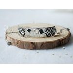 Bracelet perles Miyuki - SO PRETTY - Motifs Géométriques - Acier Inoxydable - Finition argent- Ajustable - Noir et blanc-min