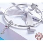 Charms bracelet collier pendentif clé argent 925 strass christal zircon cubique bijou personnalisable recomposable interchangeable convertible DIY pandora rose fushia