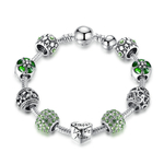 Bracelet Charms AMOUR - Plaqué en Argent 925 - 4 Coloris - 3 Tailles - Pandora style - zircon - argent - cadeau - personnalisable composable - vert