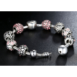 Bracelet Charms AMOUR - Plaqué en Argent 925 - 4 Coloris - 3 Tailles - Pandora style - zircon - argent - cadeau - personnalisable composable - rose