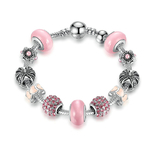 Bracelet Charms QUEEN LADY - Plaqué Argent S925 – Zircons Cubiques - 4 Coloris - 2 Tailles - bracelet avec charms pandora pas cher - rose