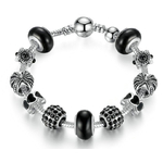 Bracelet Charms QUEEN LADY - Plaqué Argent S925 – Zircons Cubiques - 4 Coloris - 2 Tailles - bracelet avec charms pandora pas cher - noir