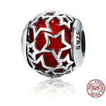 Charm boule ETOILE GLOSSY - Argent Sterling 925 - compatible Pandora - Rouge - pendentif