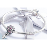 Charm LOVE IS IN THE AIR - Argent 925 - Pavé en Zircon Cubique - charm pour bracelet compatible pandora - charm coeur & montgolfiere - Rose - pendentif coeur montgolfière