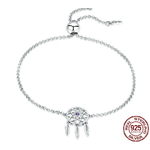 Bracelet coulissant ATTRAPE-RÊVES - Argent S925 - Zircon Cubique - 19 cm - Violet - bracelet attrape reve - bijou symbole argent - plumes - violet