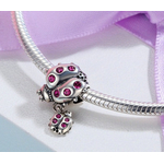 Charm LES COCCINELLES - Argent S925 - Zircon Cubique - Rose - Pour Pandora - maman et son bébé coccinelle charm pendentif