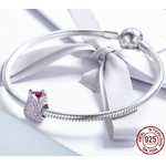 Charm Pendentif TULIPE - Argent Sterling 925 - Zircon Cubique - Style Pandora - Rose Clair - cristal - fleur-charm-pandora-fleur-bijou-fleur-tulipe-rose