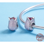 Charm TULIPE - Argent Sterling 925 - Zircon Cubique - pour bracelet Pandora - Rose Clair - charm pandora fleur