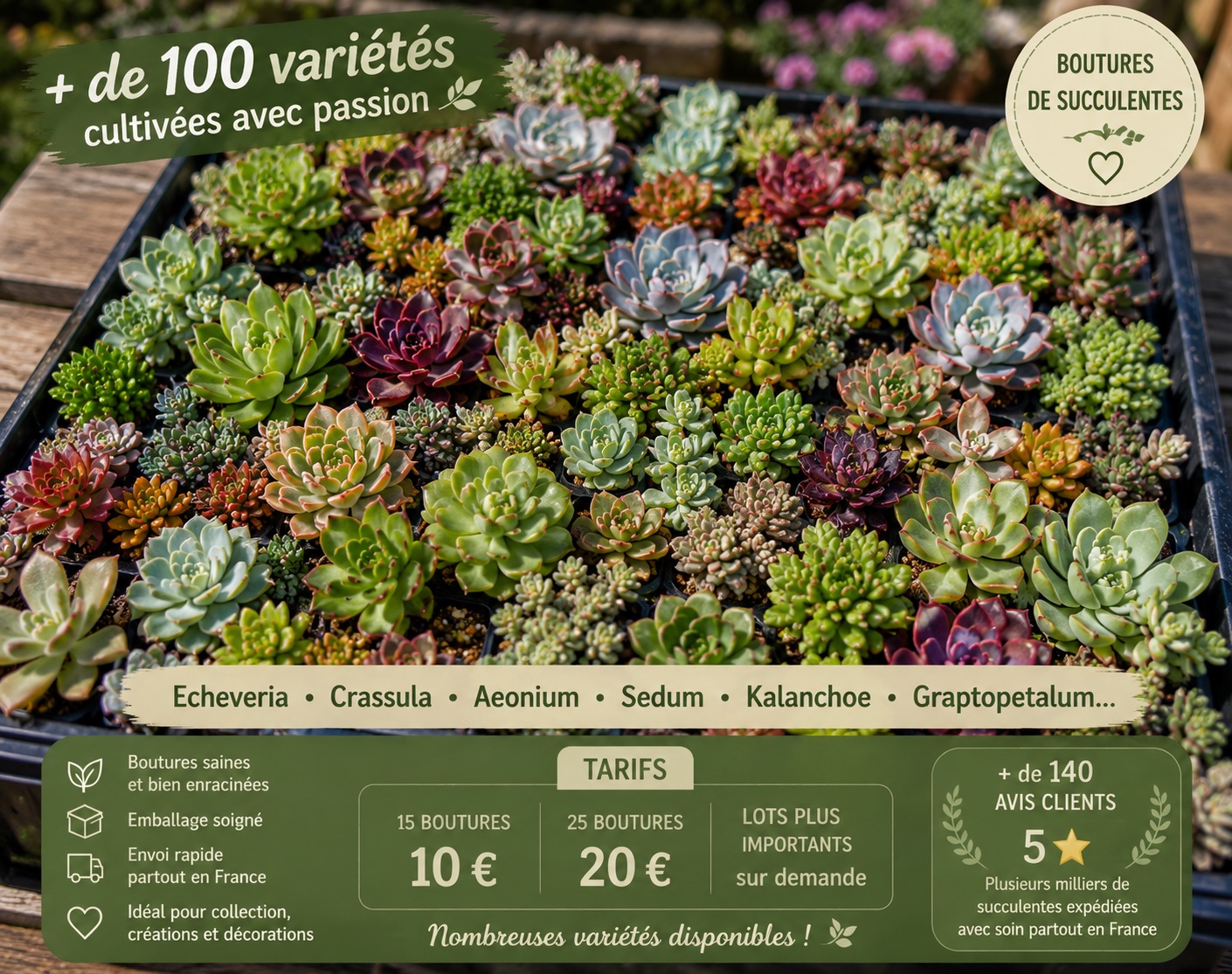 lot de boutures de succulentes et cactus 2