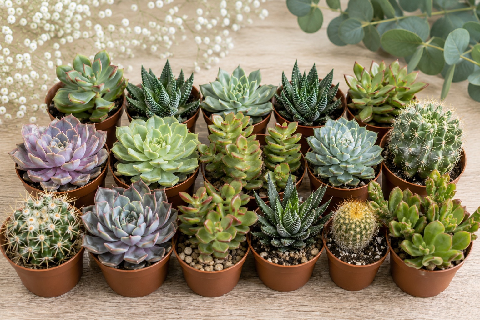 melange de mini succulentes pour decoration de mariage bapteme