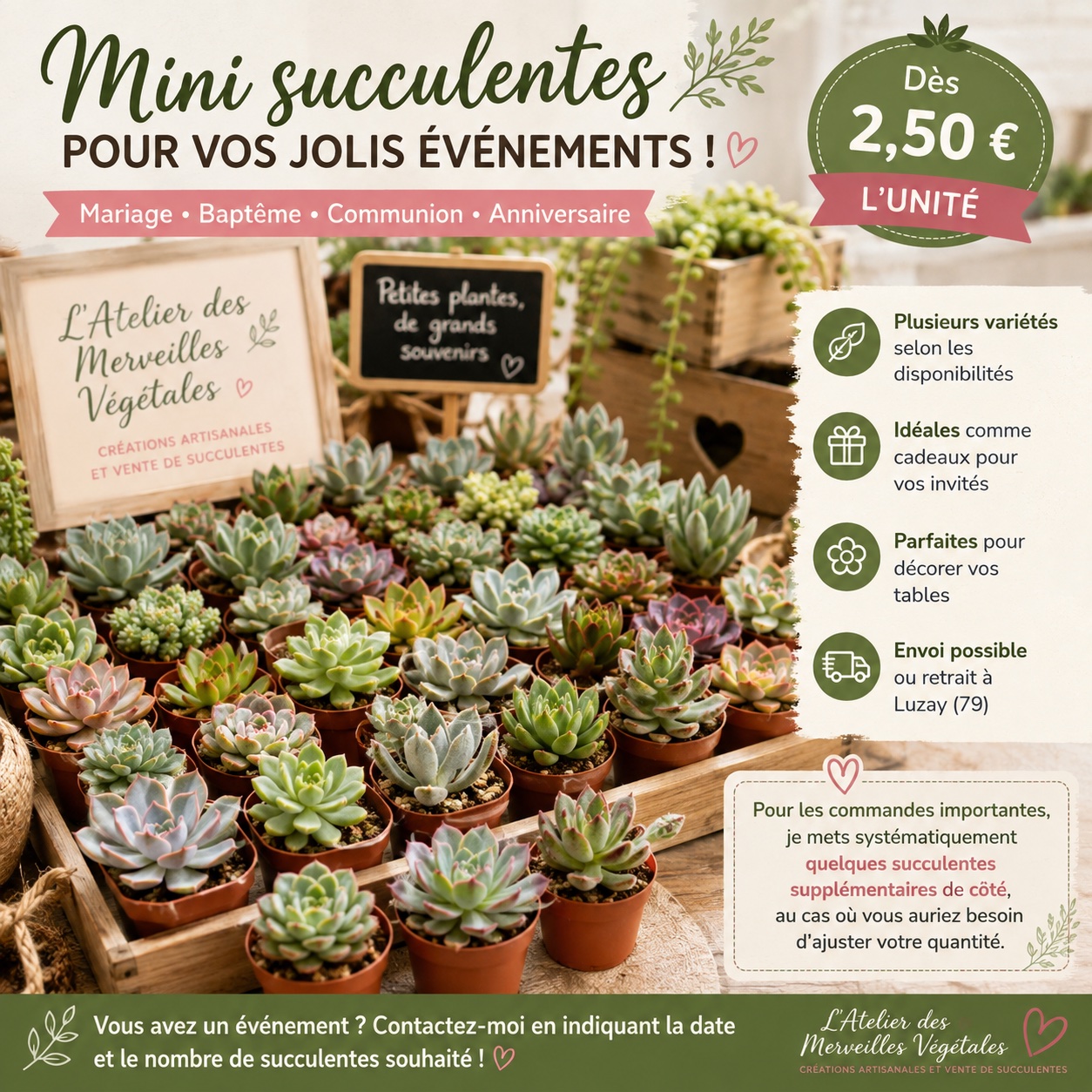 mini succulentes pour tout evenement