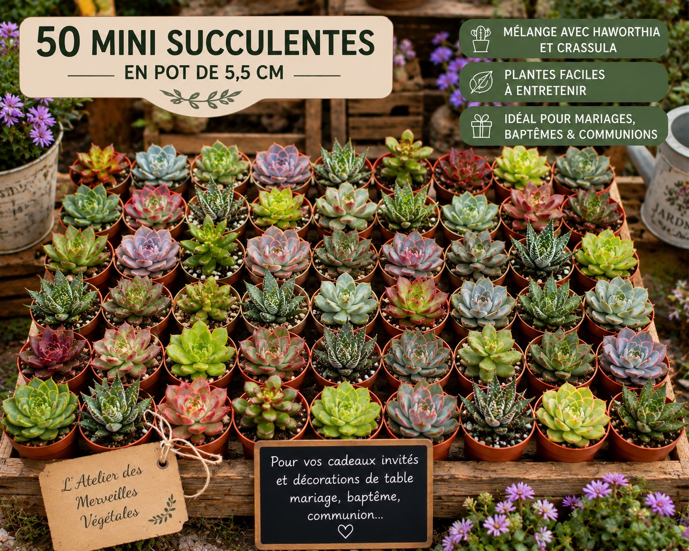 lot de 50 mini succulentes pour toutes ceremonies