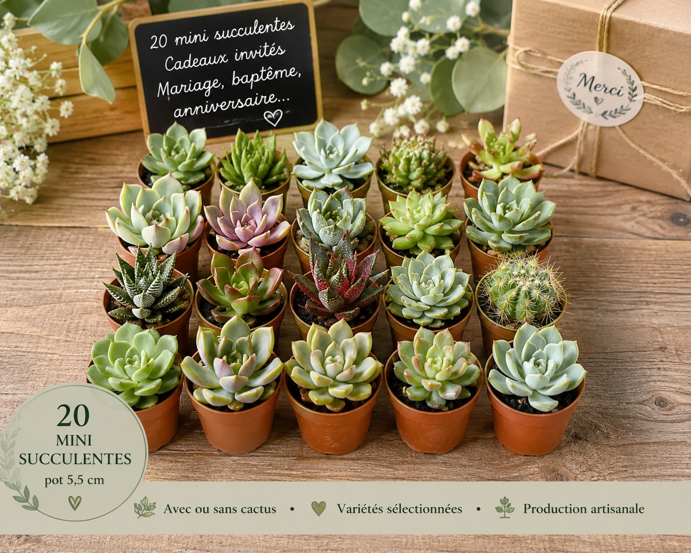 lot de 20 mini succulentes pour mariage bapteme communion