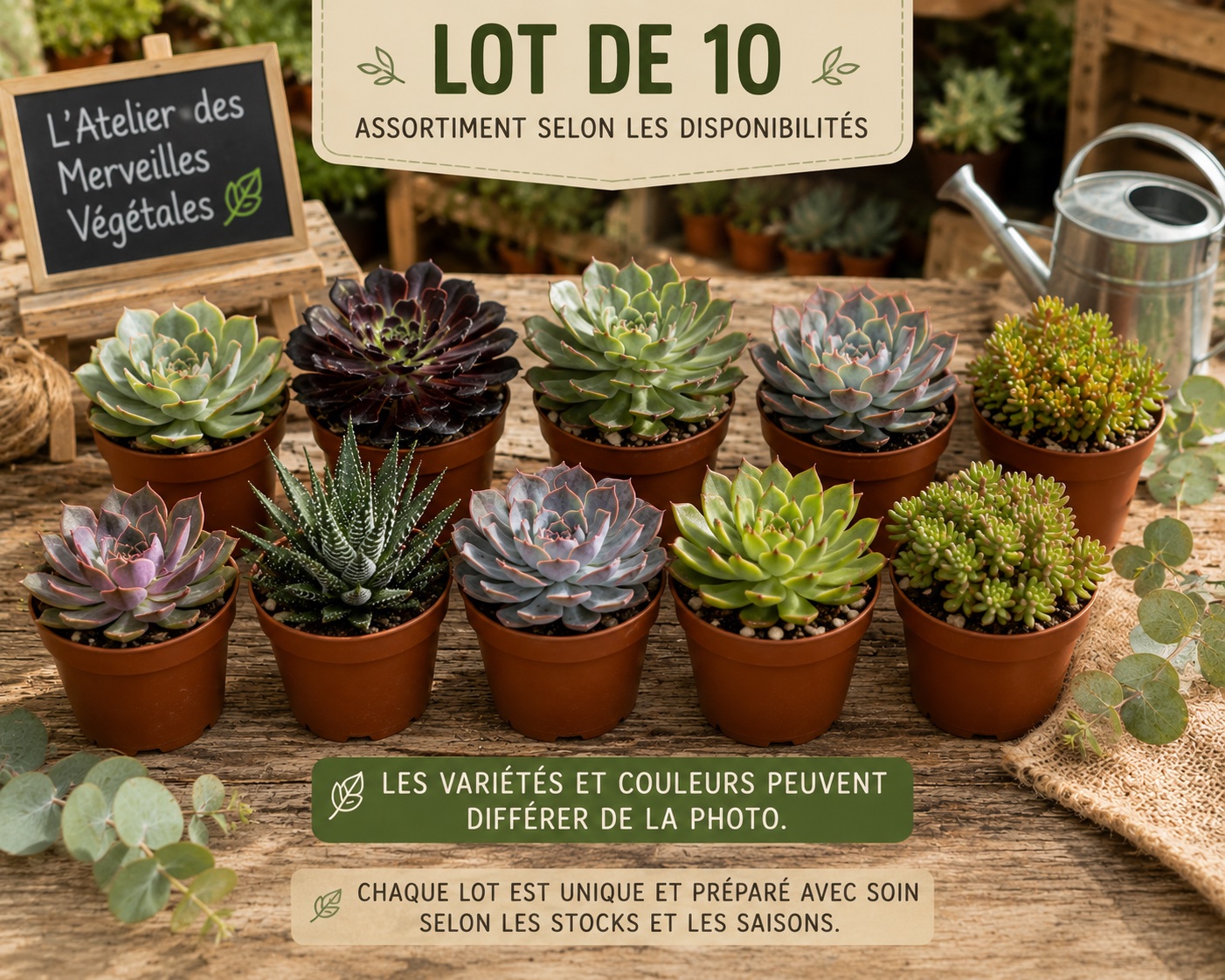 lot de 10 grandes succulentes en pot de 8,5 cm