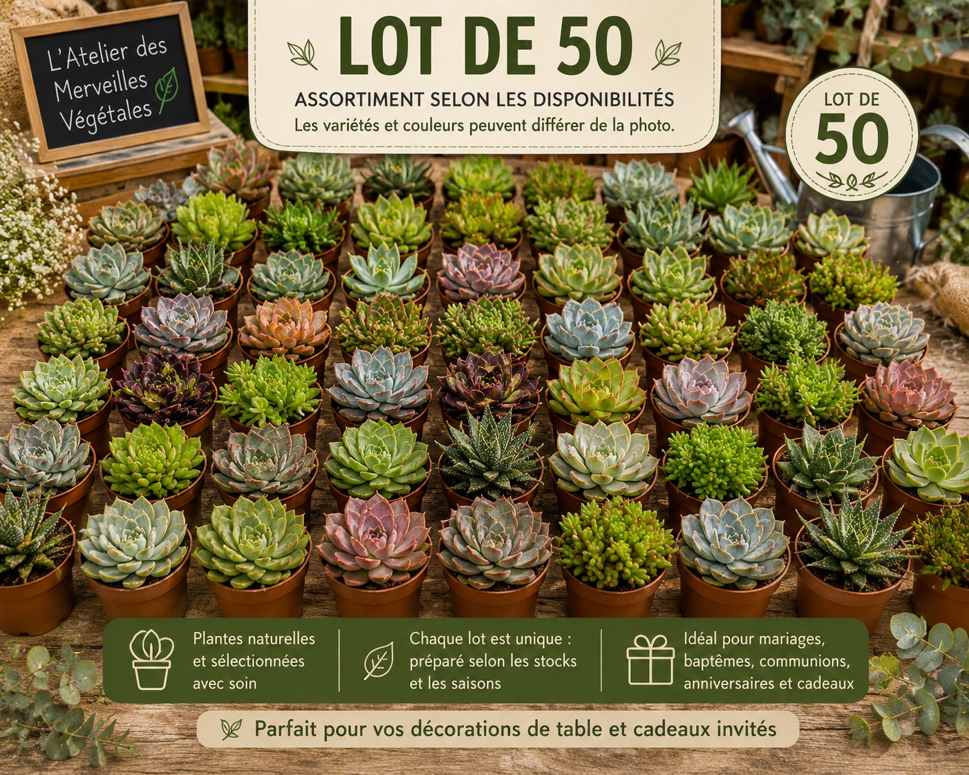 lot de 50 grandes succulentes pour toute ceremonie