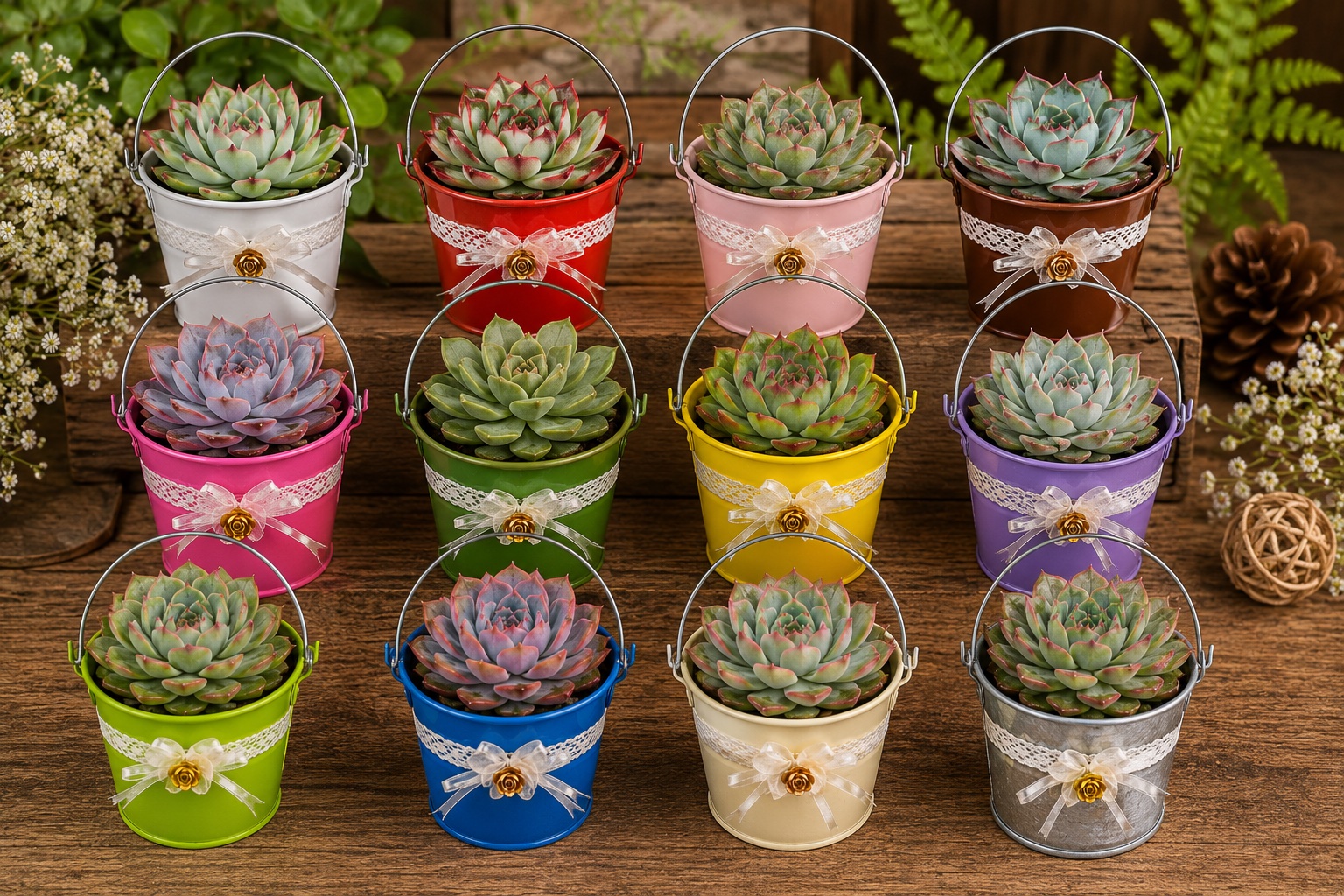 seau en zinc et succulentes pour offrir mariage bapteme communion