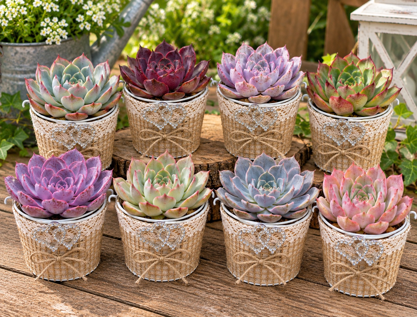mini echeverias avec presentation en jute
