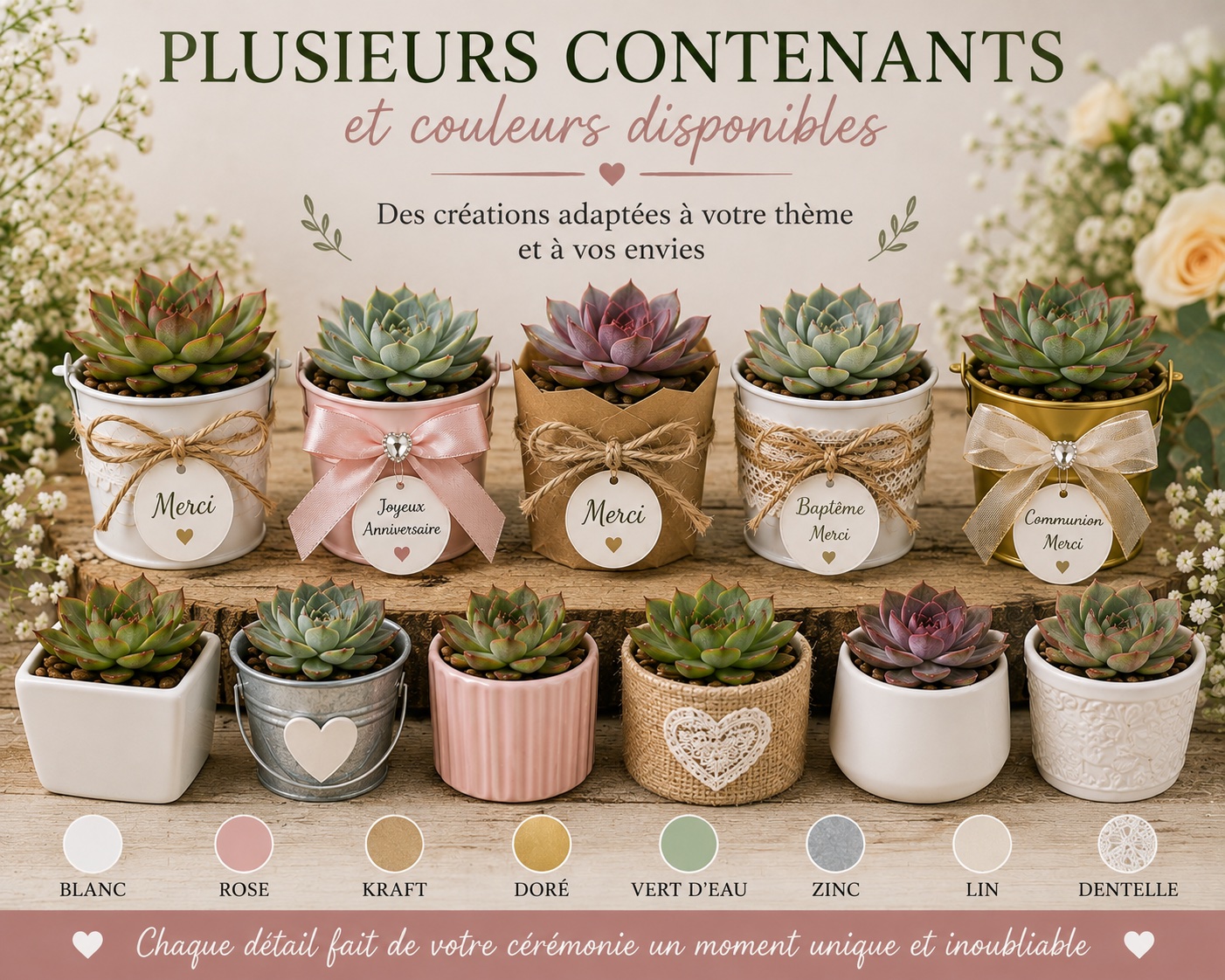 mini succulentes pot décorés pour toutes cérémonies