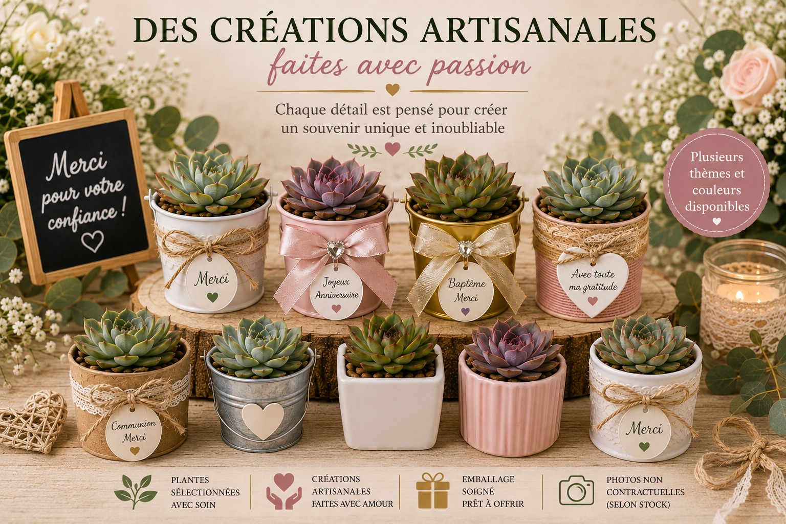 mini succulentes pour toutes cérémonies decoration possible