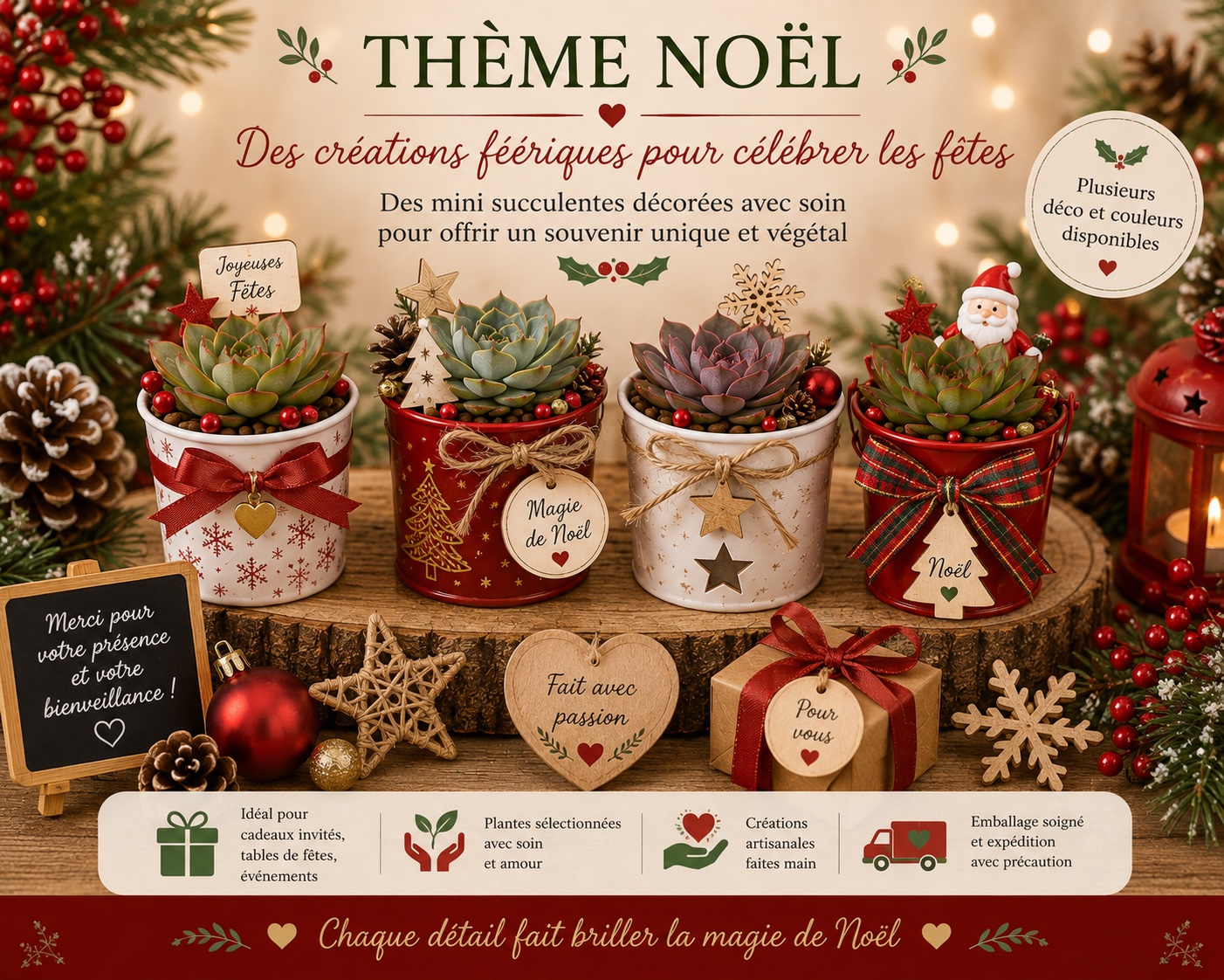 mini succulentes sur le theme de noel