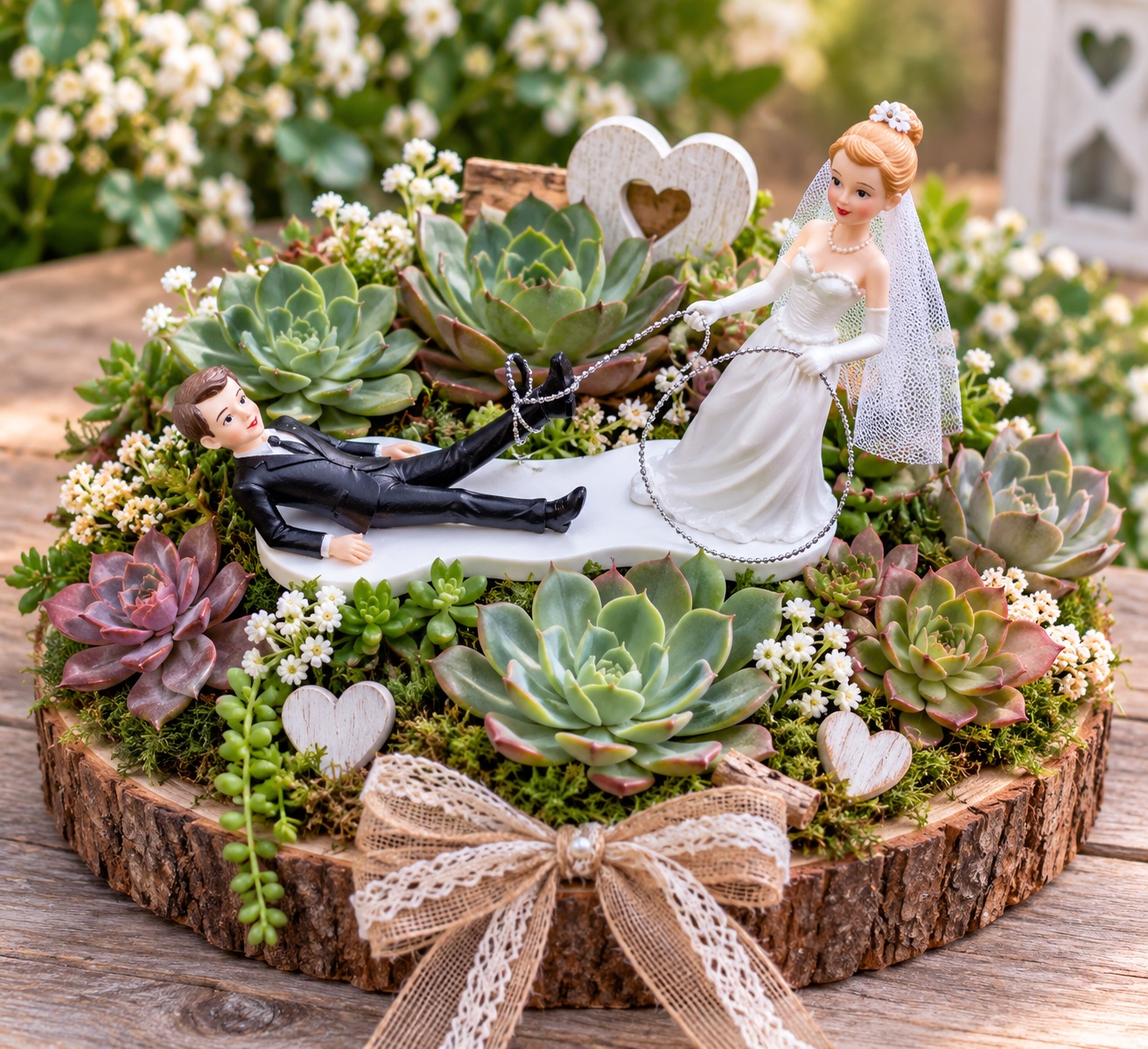 composition florale couple de mariés humoristique