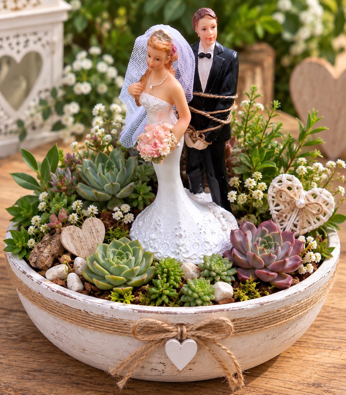 composition florale avec couple humoristique mariage