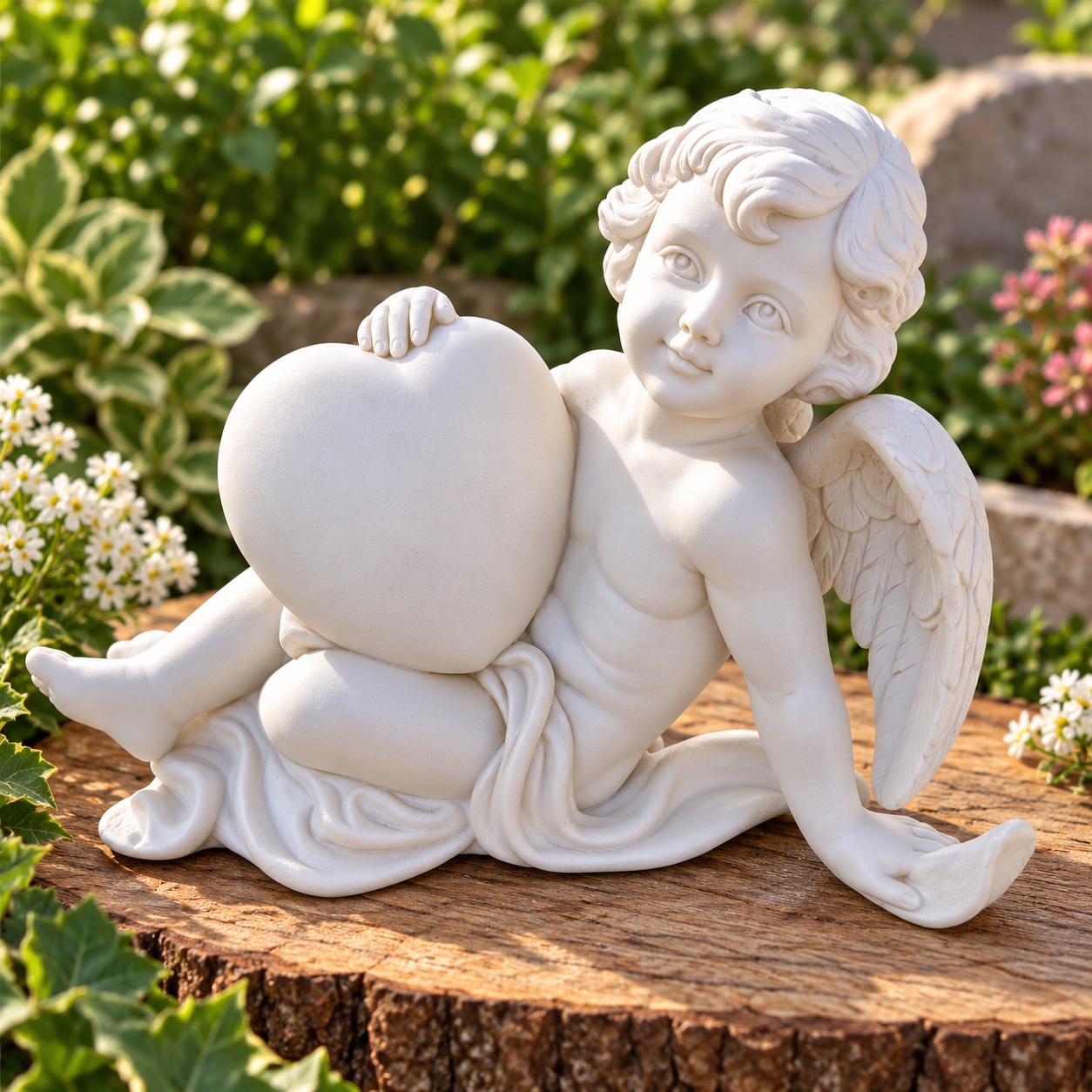 figurine ange avec coeur decoration jardin