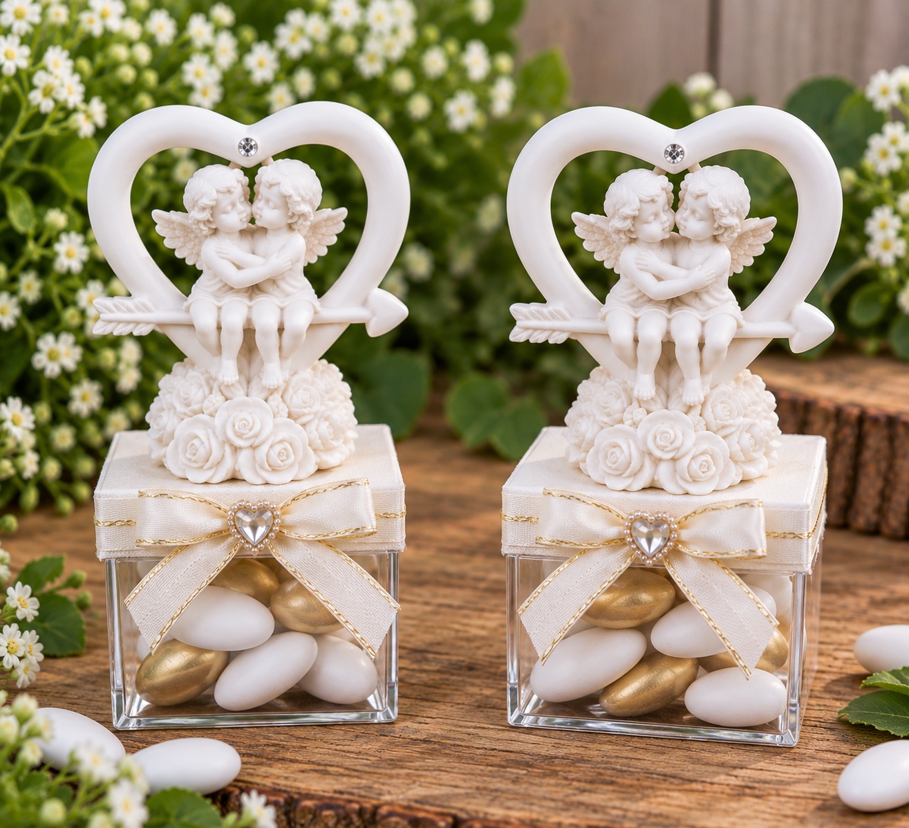figurine ange avec coeur fleche avec dragees