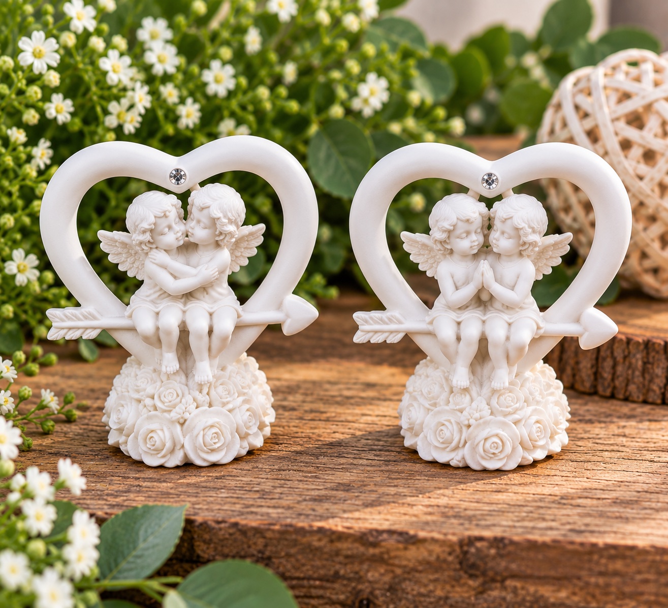 figurine ange sur coeur et fleche pour mariage fiancailles