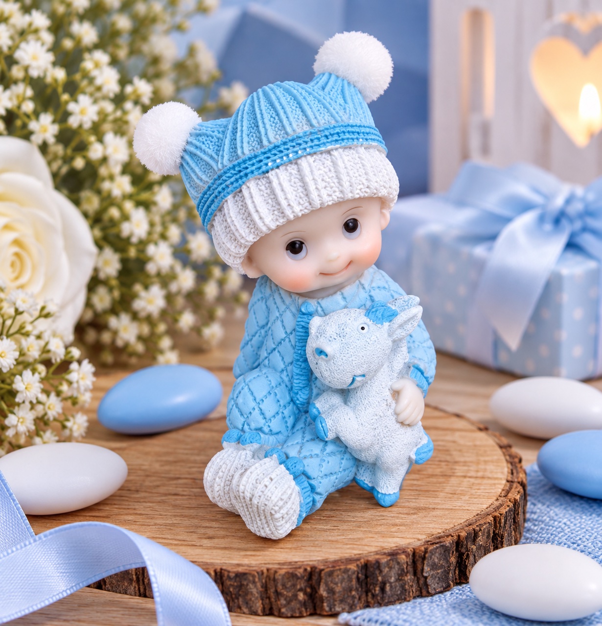 figurine bebe avec petit lapin bapteme naisssance