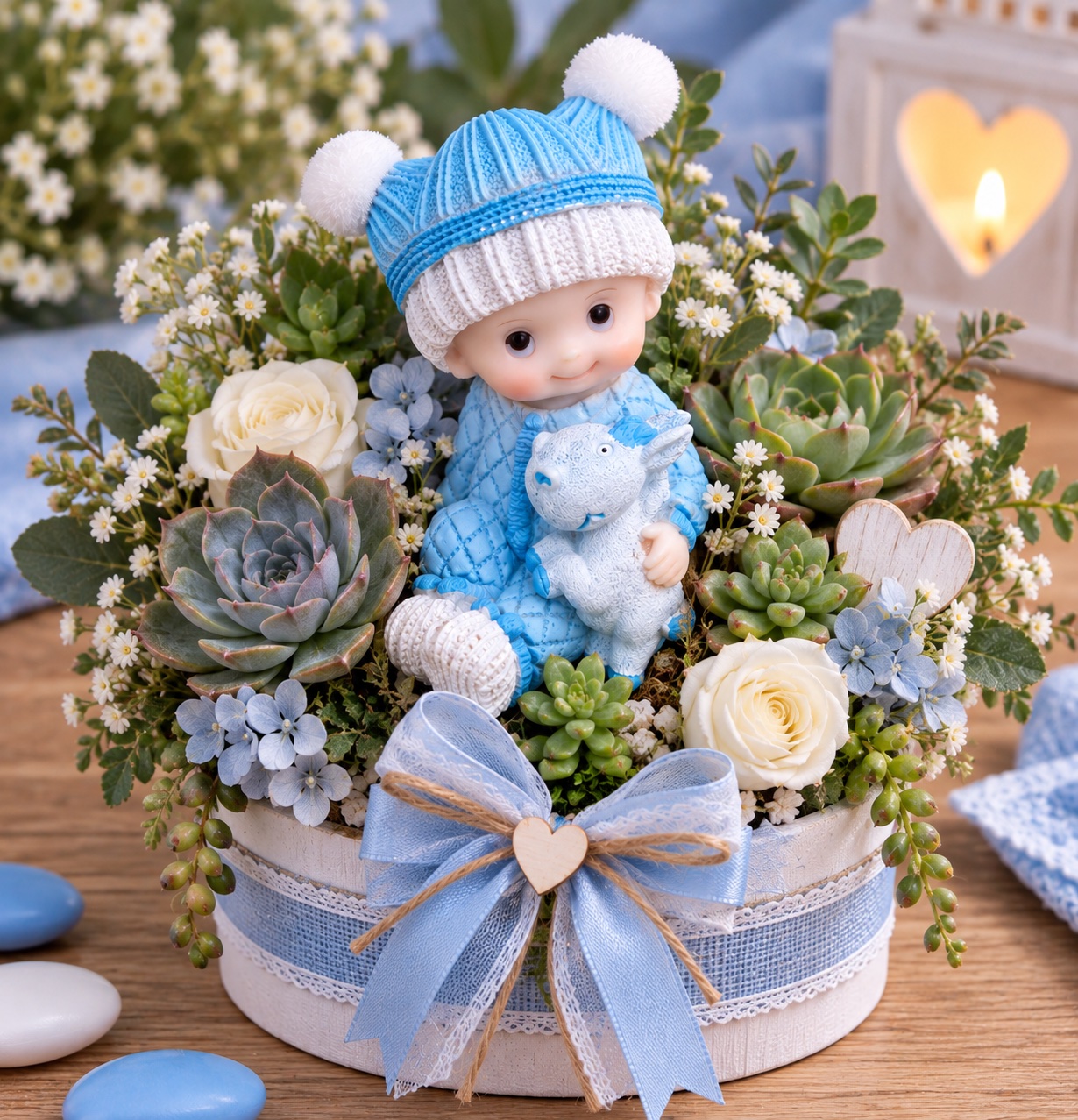composition florale bapteme garcon baby shower