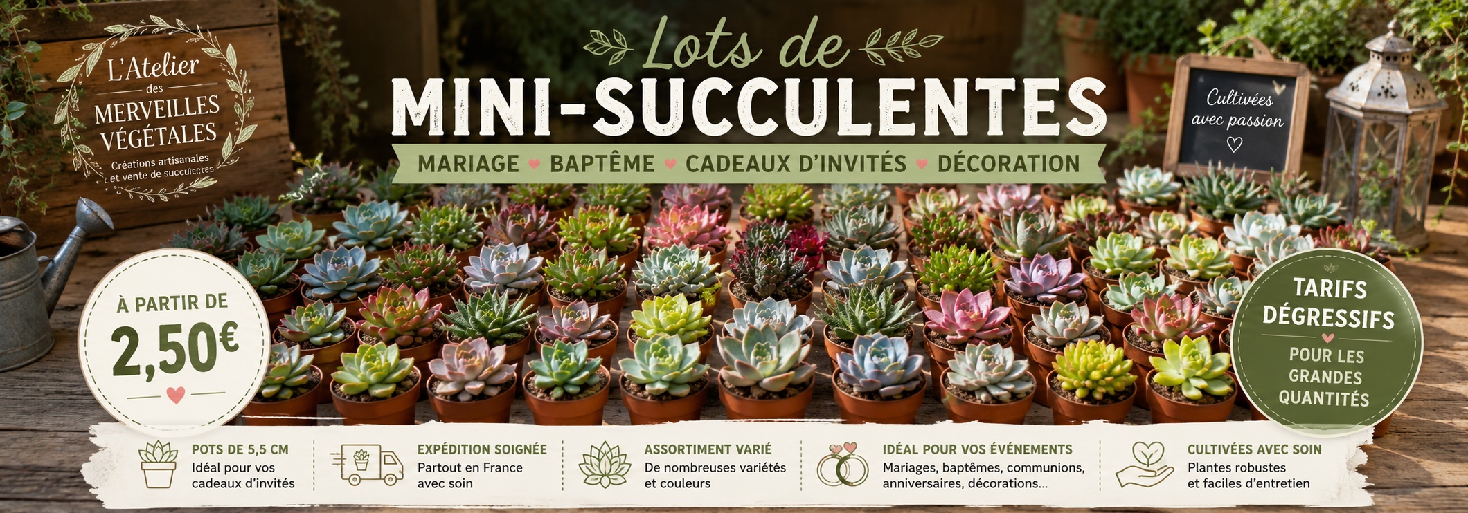lots de mini succulentes pour toutes ceremonies