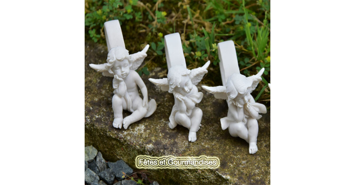 6 Pinces à Linge Décoratives Angelot En Résine Ivoire - Pour Mariage, Communion, Fête - Neuf Dans Emballage