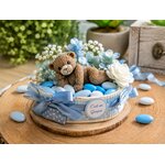 petit ourson aspect laine porte clef naissance dragees