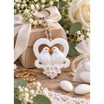 porte clef colombes avec dragees pour ceremonie de mariage