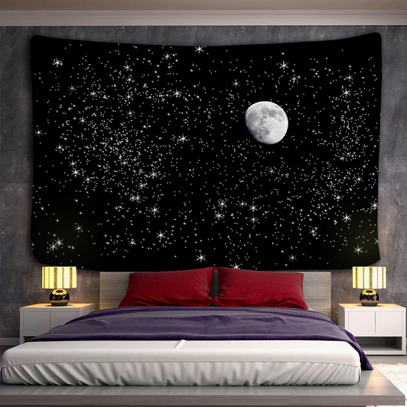 Tenture Murale Lune Gibbeuse et Ciel Étoilé