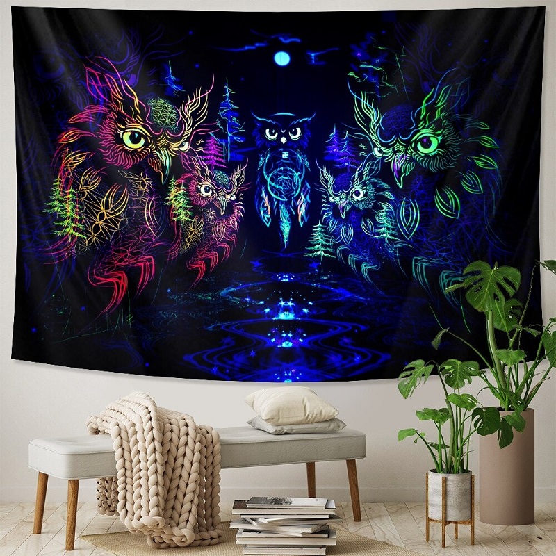 tenture murale décorative animaux chouettes